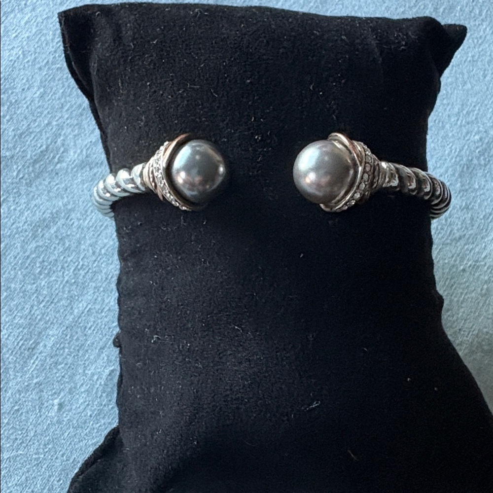 Brighton Silver and Black Pearl Cuff Bracelet